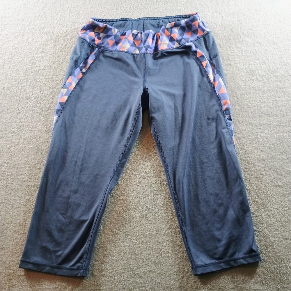 Tuff Athletics Womens Capri Leggings Blue Geometric Print Size S Cropped Active
